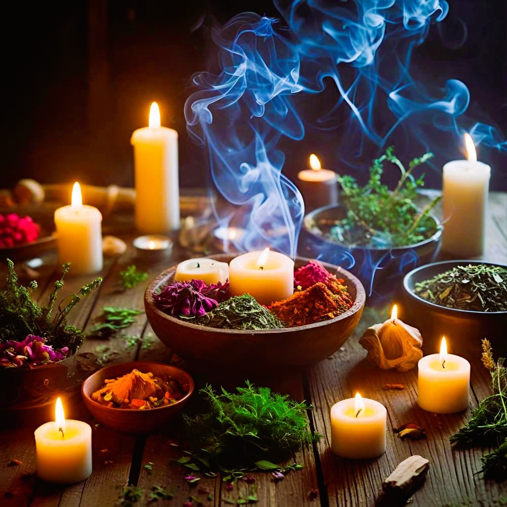 Duman binnen de Winti-traditie, spirituele werker met rituele objecten