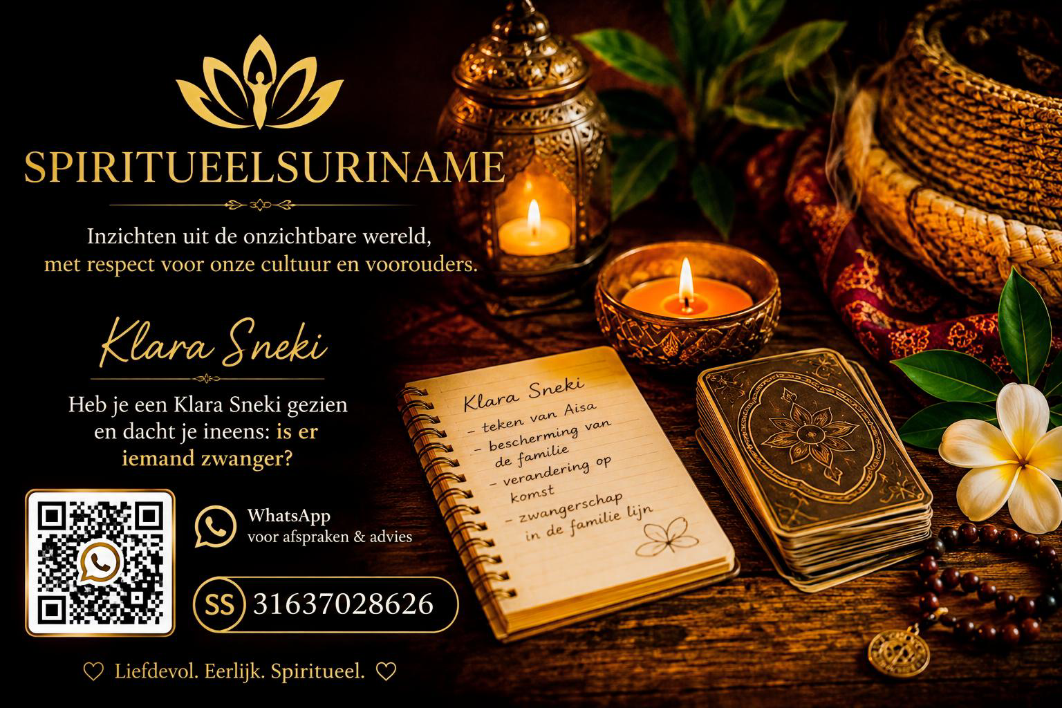 Klara sneki advies flyer: neem contact op met Rachida Kacimi voor persoonlijk consult