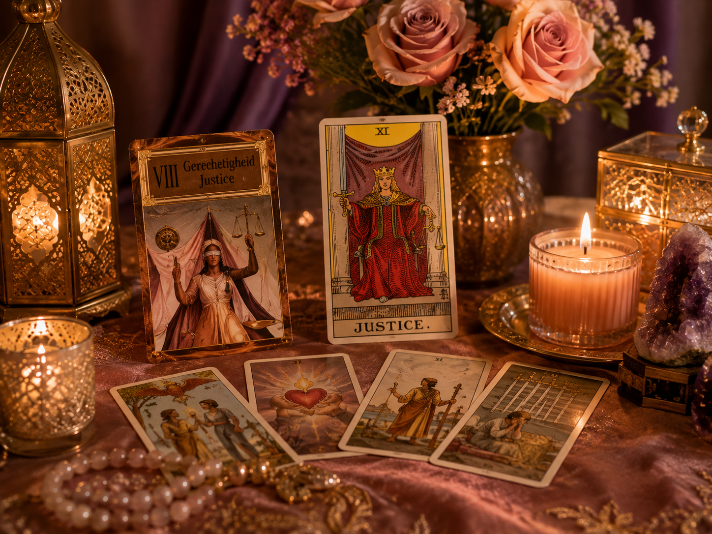 Kaartcombinaties met Gerechtigheid in een tarotlegging