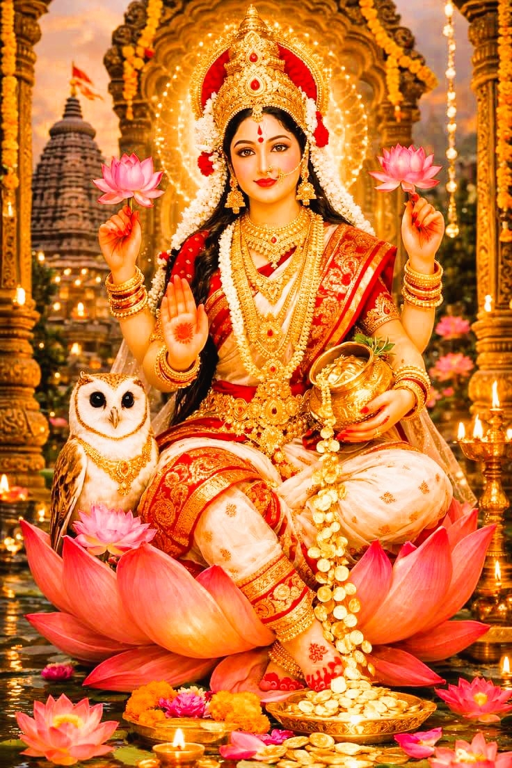 Lakshmi, de hindostaanse godin van overvloed en geluk