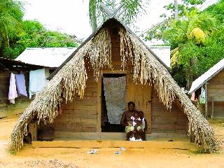 Marron dorp Suriname met traditionele huizen langs rivier binnenland