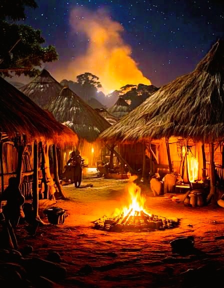 Nachtelijke scene Suriname waar kabra dichterbij zijn en fremusu vliegt