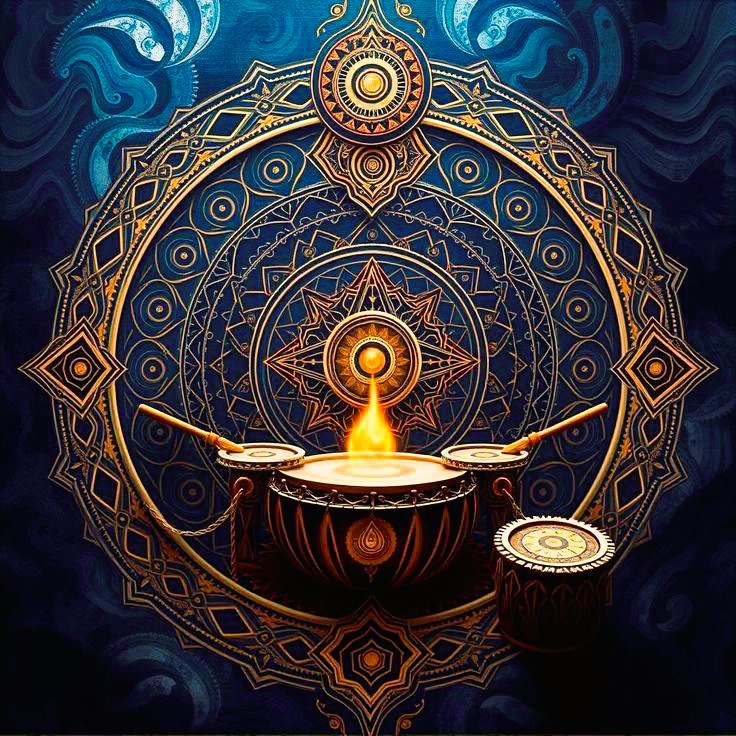 Shiva symbolen drietand trishula damaru trommel halve maan derde oog slang hindoeisme