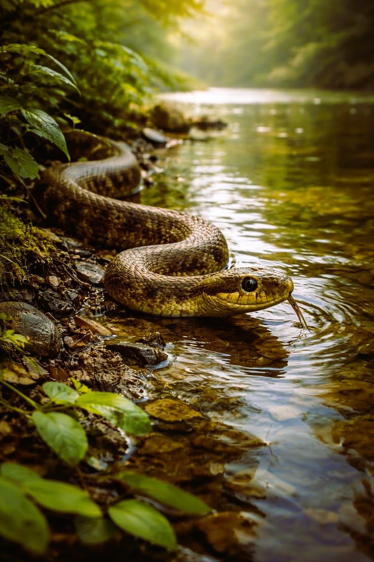 Watra vodu als water-slang binnen Winti - de slang manifesteert zich volgens de traditie in het water, anders dan fodu op het land