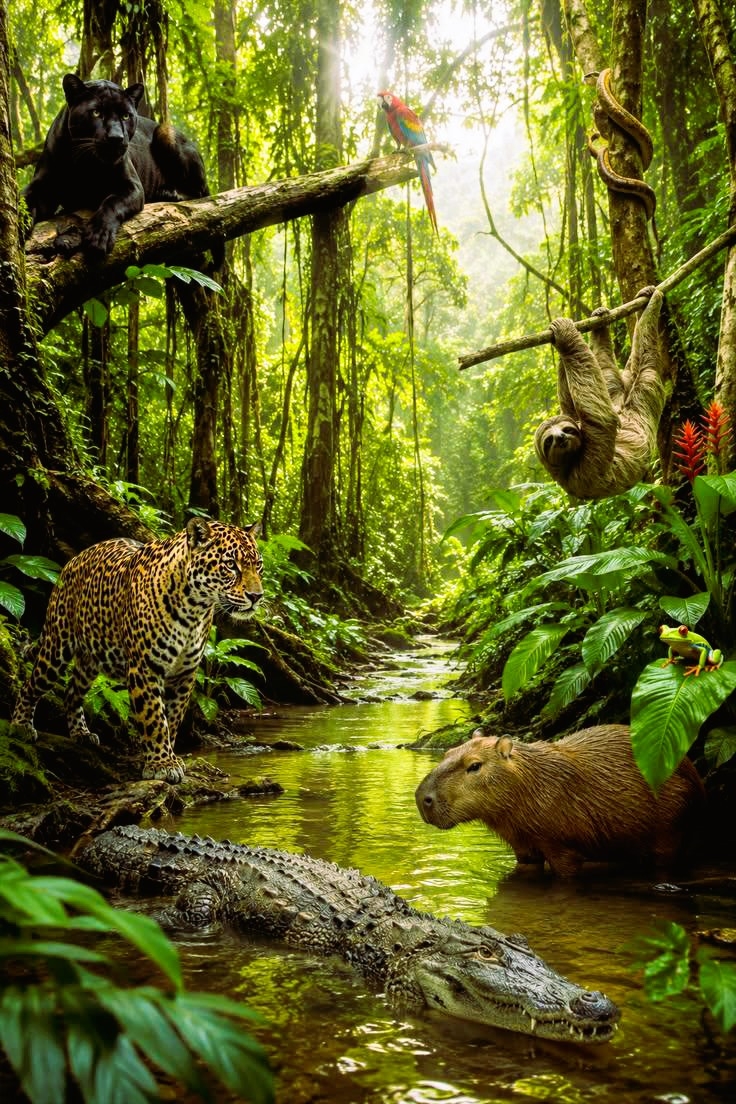 Surinaams regenwoud met dieren als spirituele symbolen binnen Winti