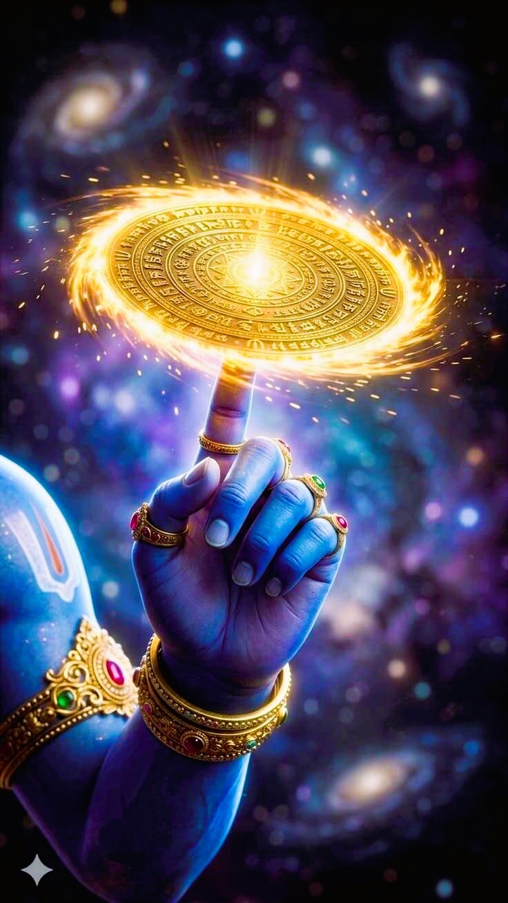 Vishnu attributen schelp Panchajanya discus Sudarshana Chakra knots en lotus