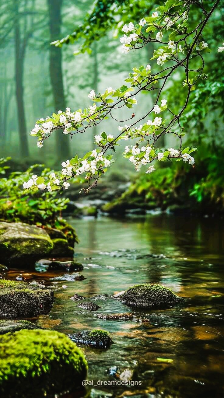 Water en bomen rond een woning - drager van spirituele energie