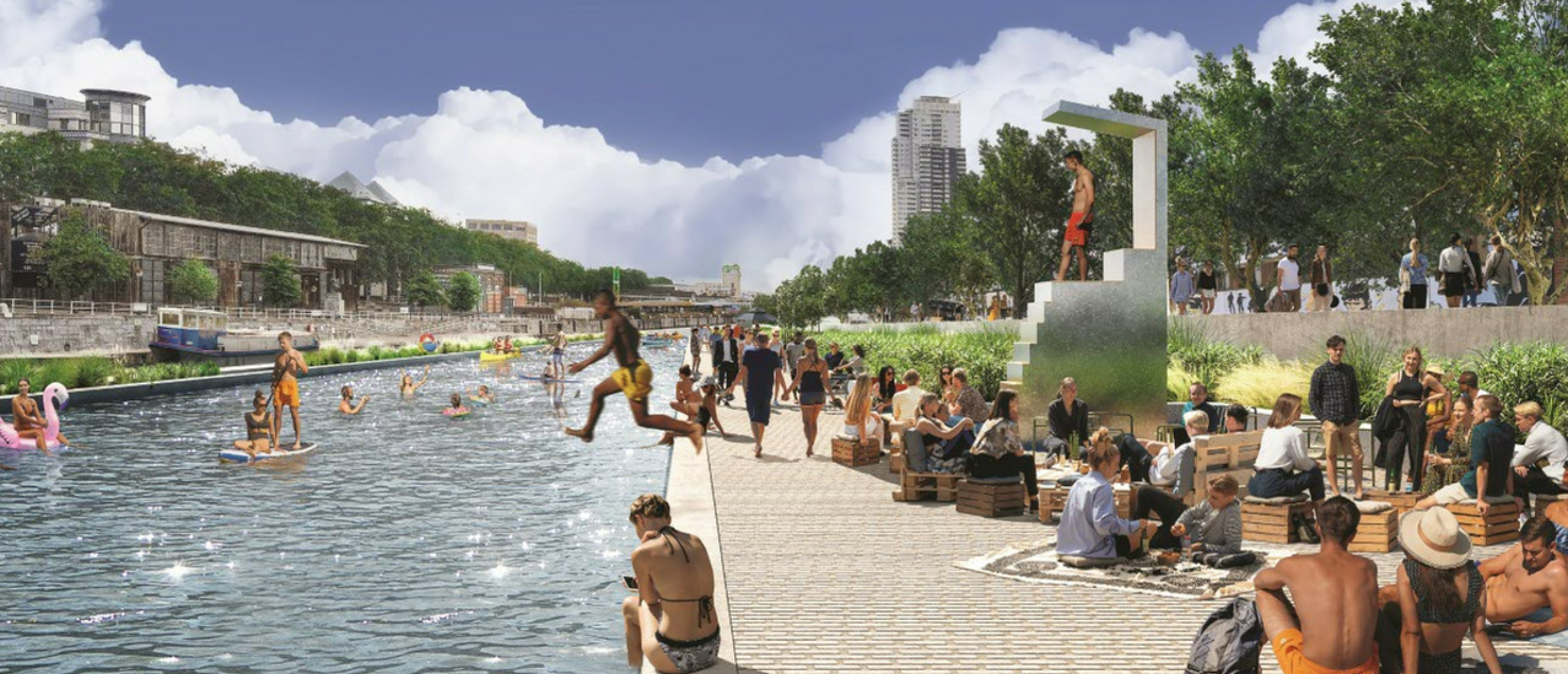 Stad wil openbaar zwembad van 355 meter lang bouwen in kanaal