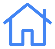 Pictogram van een witte huis met blauwe contouren