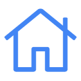 Pictogram van een witte huis met blauwe contouren