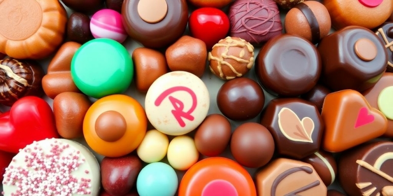 Een kleurrijke selectie van Belgische chocolade en snoepgoed.