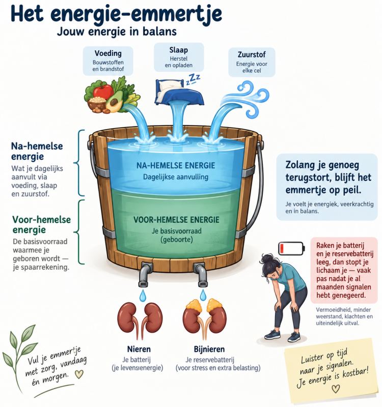 Energie-emmer Burn-out Energie-emmertje met voor-hemelse en na-hemelse energie, model voor burn-out en uitputting