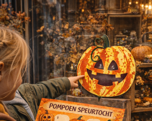 llustratie van verschillende vrolijke pompoenen voor de Herfst Pompoen Speurtocht in het winkelcentrum