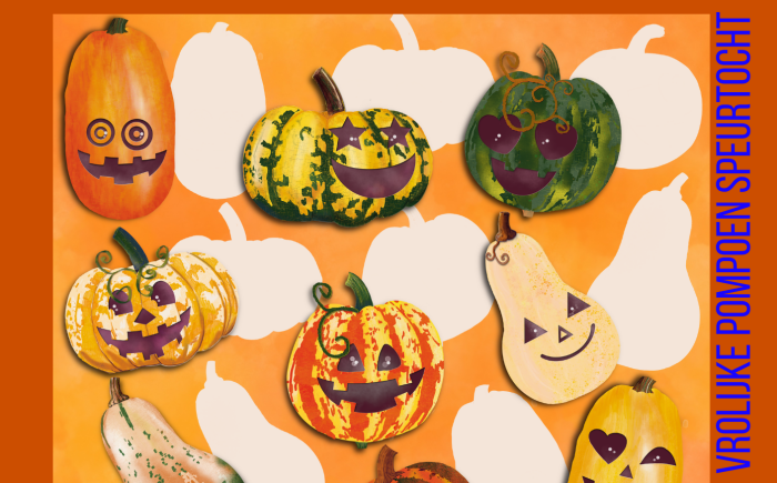Speelse pompoenen als beeld bij een laagdrempelige herfstspeurtocht langs winkels
