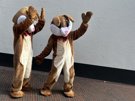 Paashaas mascotte voor Paas evenement