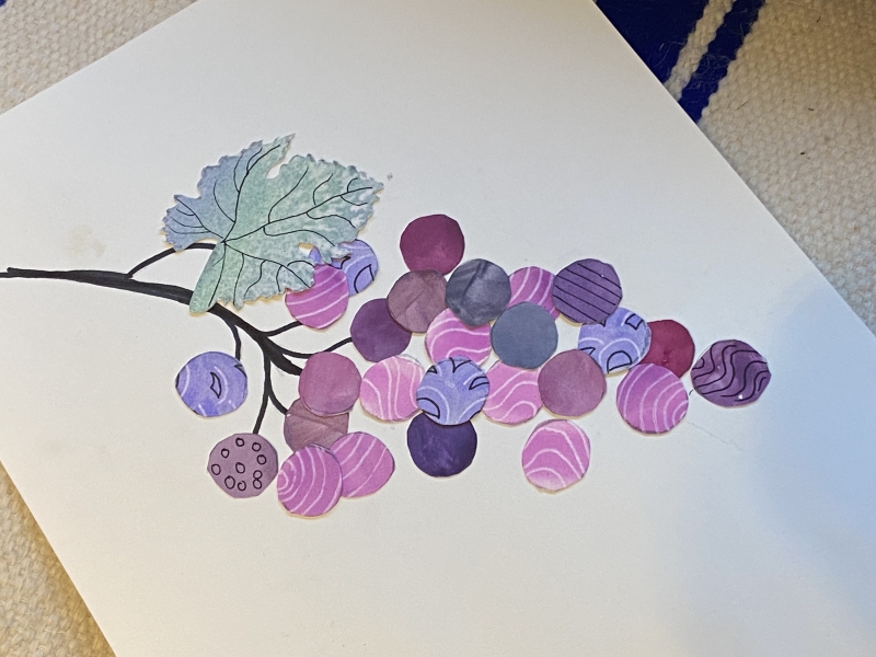 druiven Collage met aquarelverf en mixed media