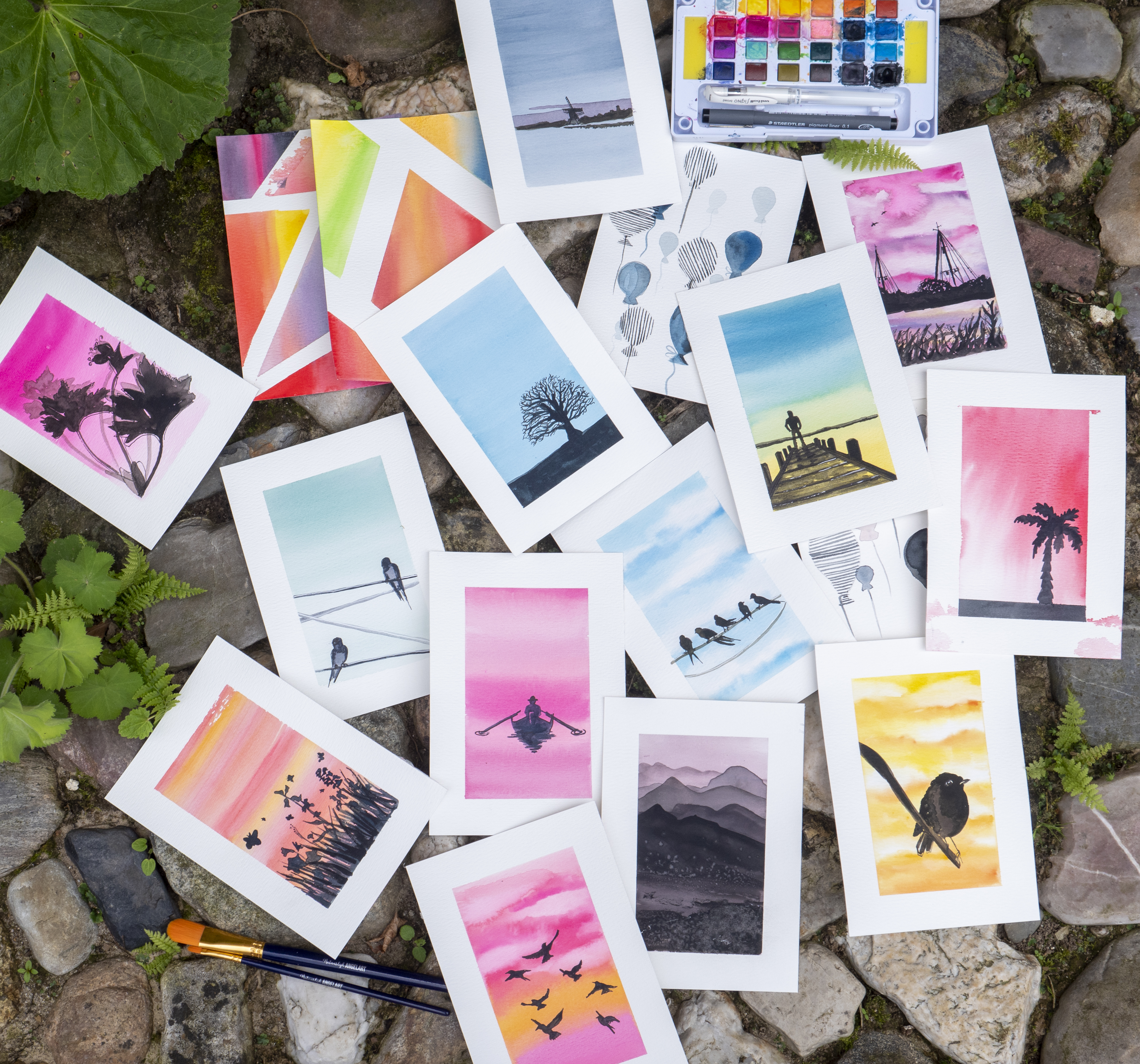 Online workshop silhouetten aquarel