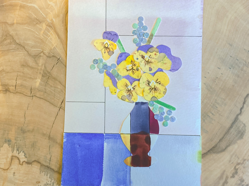 bloemen Collage met aquarelverf en mixed media