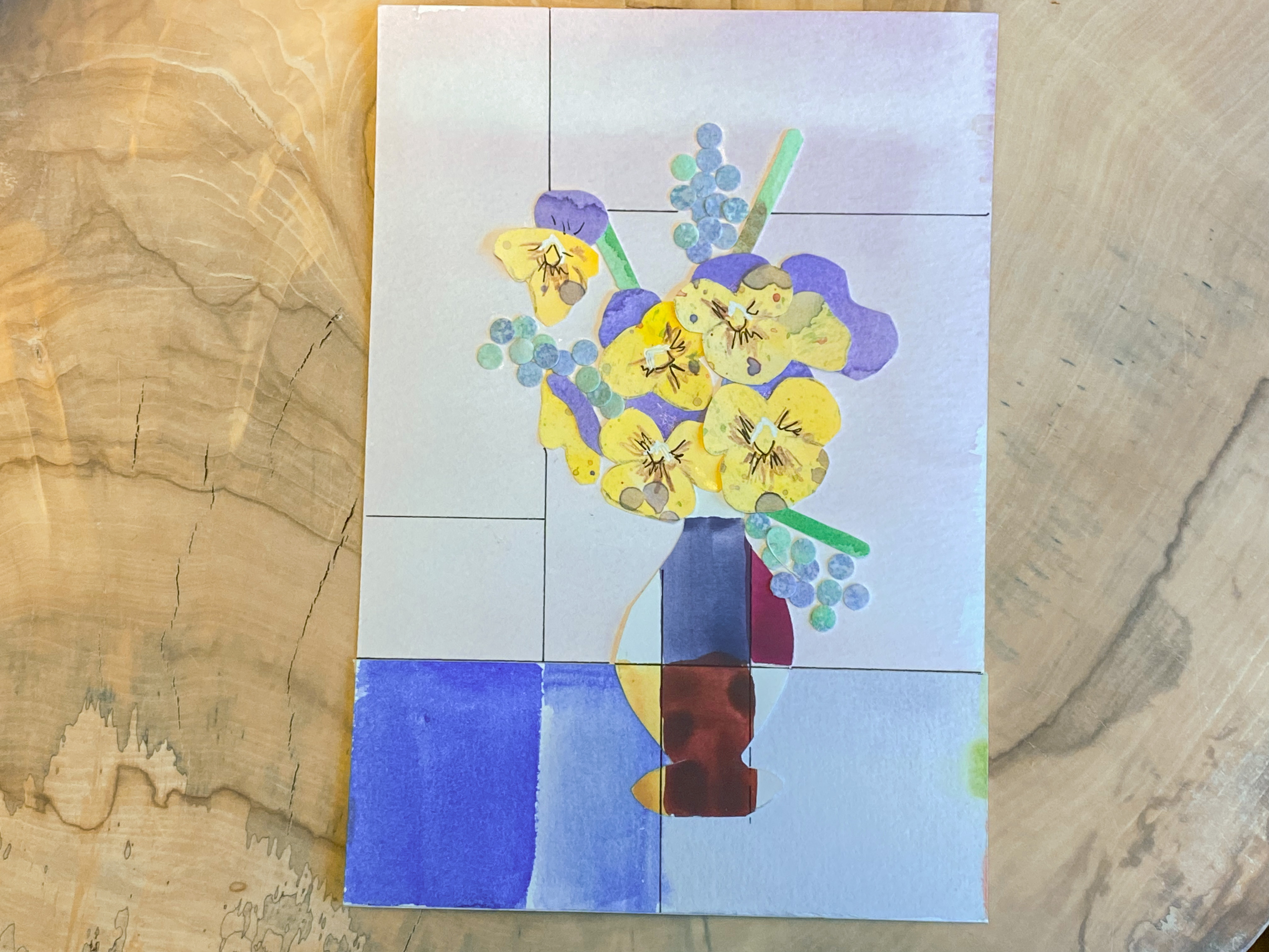 bloemen Collage met aquarelverf en mixed media