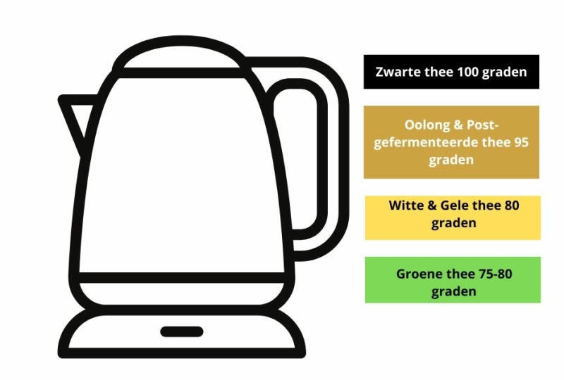 Thee proeverij met theepot en verschillende temperaturen per theesoort