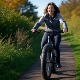 Vrouw fietst op een elektrische fatbike over een Texels fietspad