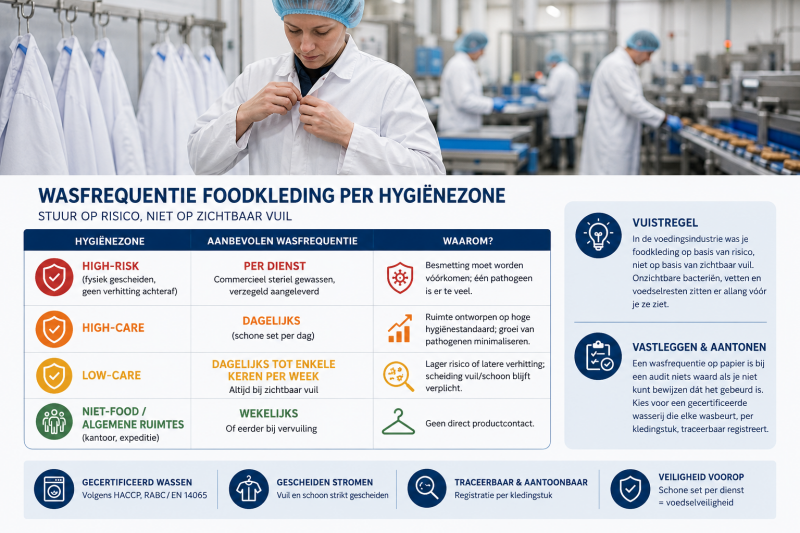 infographic van Richtlijn: wasfrequentie foodkleding per zone