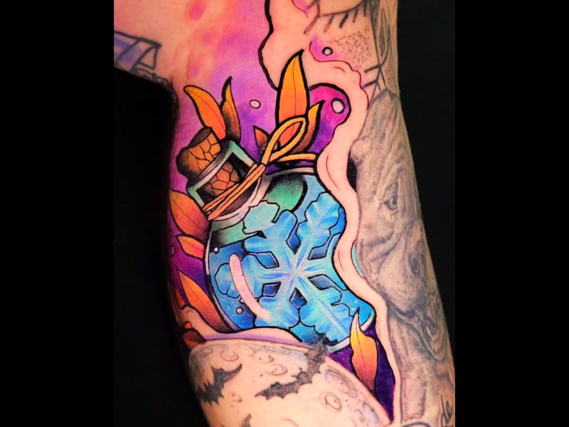 kleuren tattoo potion flask