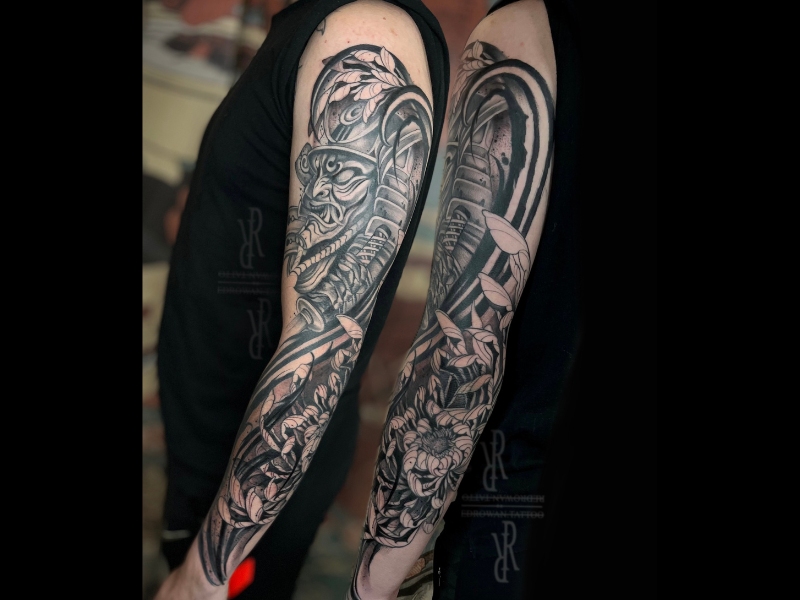 samourai tattoo black and grey