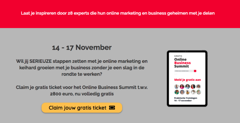 Gratis Online Business Summit van 14 tot 17 november 2022.