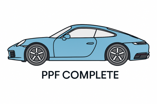 Illustratie van een complete PPF-installatie (Paint Protection Film) in Alkmaar – volledige lakbescherming door The Polish Company, specialist in PPF Noord-Holland