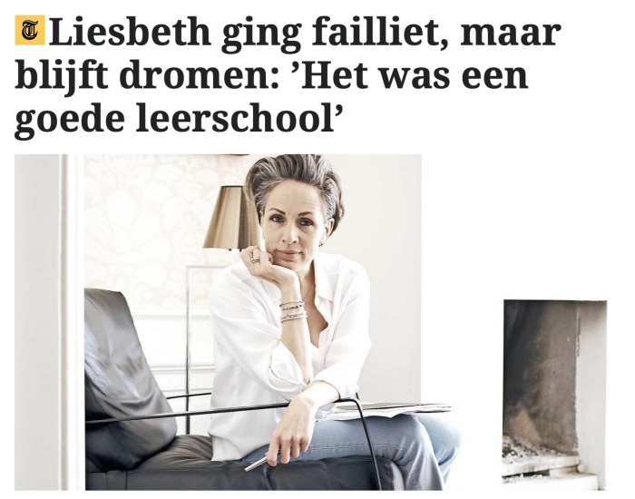 Telegraaf artikel over faillissement, ondernemerschap en businessgroei van Liesbeth Besamusca