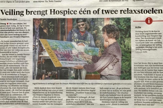 Krantenbericht over opbrengst veiling van Kunst in de Kas