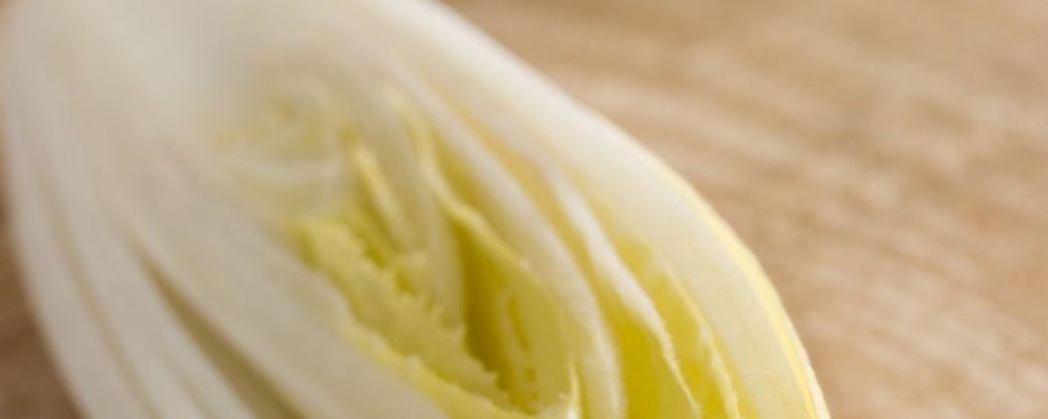 Salade van witlof, sinaasappel, appel en koude gehaktbal