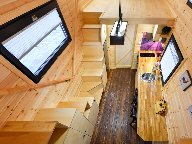 Tiny House Porto hout dubbele trapkast met opbergruimte