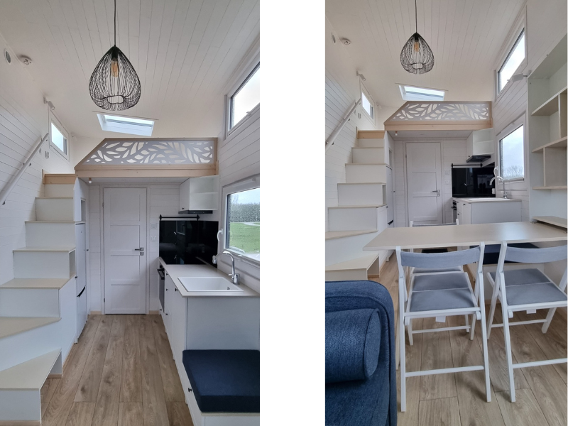 Tiny House Porto 227 - keuken met opklaptafel en trapkast