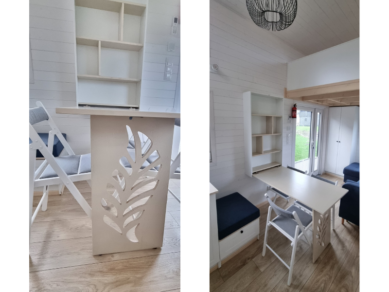 Tiny House Porto 227 - sierlijke poot van opklaptafel