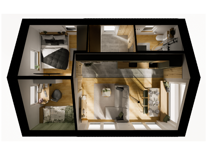 Tiny House Evergreen - 3D plattegrond