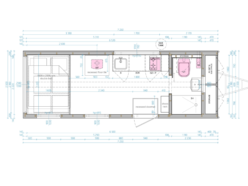 Plattegrond en maten Tiny House Nest