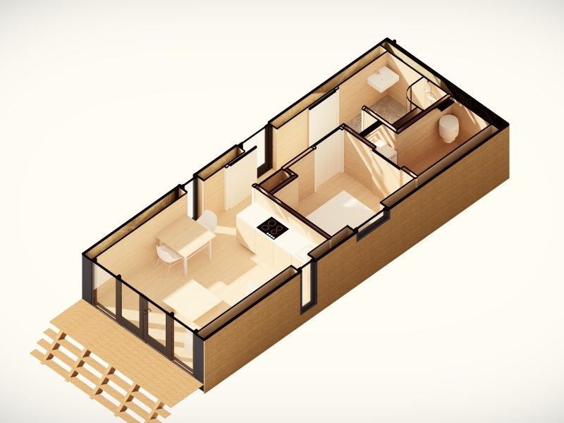 Tiny House Little Nature XL - plattegrond 3D beneden