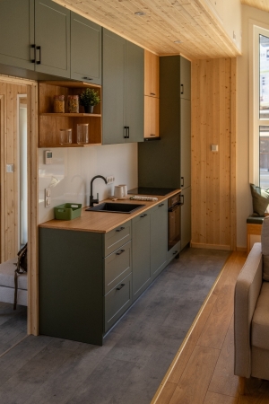 Tiny House Evergreen - keuken met inbouwapparatuur