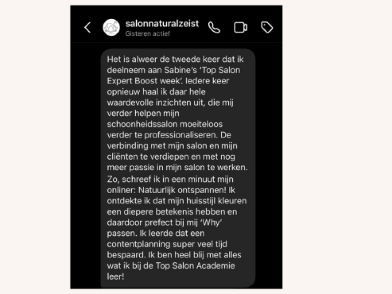 Wat anderen aan de salon coaching en trainingen van Top Salon Academy van Sabine Mus hadden Wat anderen aan de salon coaching en trainingen van Top Salon Academy van Sabine Mus hadden