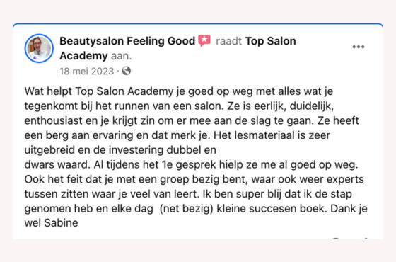 Wat anderen aan de salon coaching en trainingen van Top Salon Academy van Sabine Mus hadden