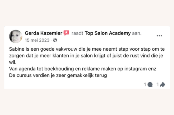 Wat anderen aan de salon coaching en trainingen van Top Salon Academy van Sabine Mus hadden