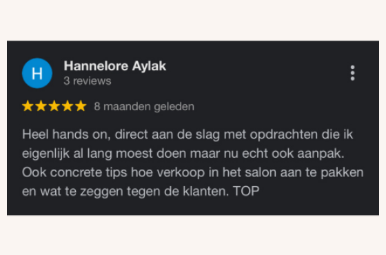 Wat anderen aan de salon coaching en trainingen van Top Salon Academy van Sabine Mus hadden