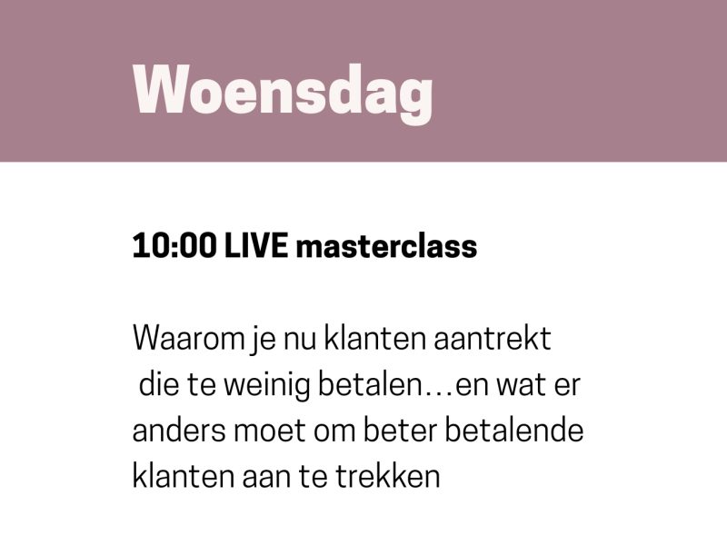 gratis salon bootcamp Waarom je nu klanten aantrekt die te weinig betalen… en wat er moet veranderen om beter betalende klanten aan te trekken beter betalende klanten aantrekken die een hogere prijs betalen in je salon - gratis salon bootcamp