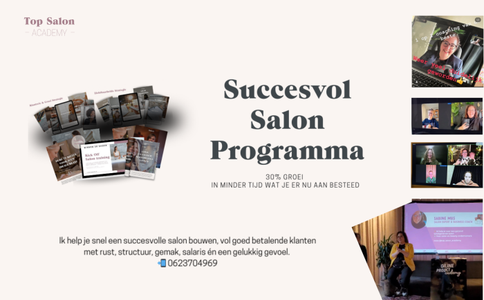 Met het Succesvol Salon Programma (incl. begeleiding ) gaan we voor minimaal 30% meer omzetgroei en een simpele succesvolle salon