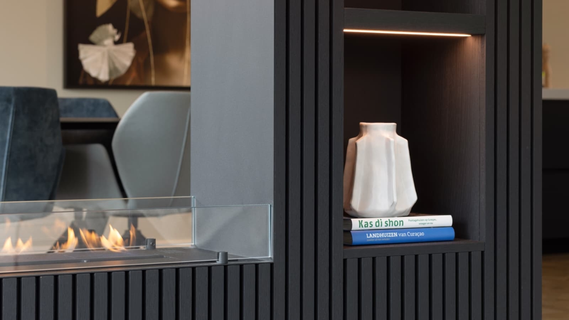 Maatwerk roomdivider Maatwerk roomdivider haard Noord Holland