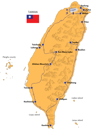 Bekijk hier de route voor een avontuurlijke rondreis door Taiwan