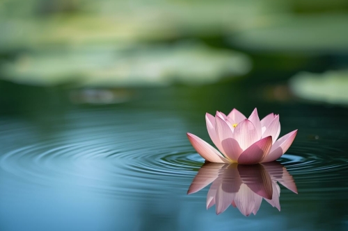 Lotus die drijft op kalm water, symbool voor innerlijke rust en spiritueel bewustzijn.