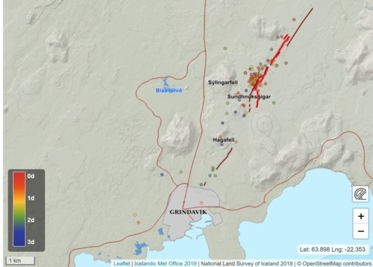 Locatie aardbevingen Grindavik 28-02-24